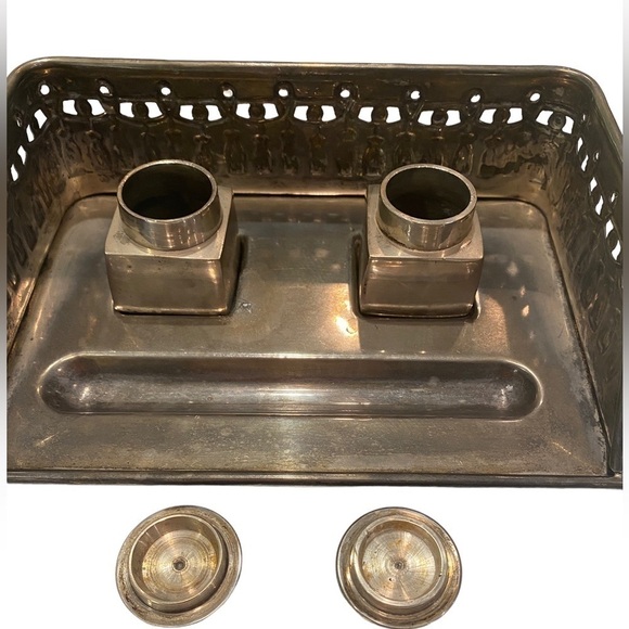 Art Deco Silver Plate Inkwell Desk Set - fun rare antique form for use or decor - Picture 7 of 15